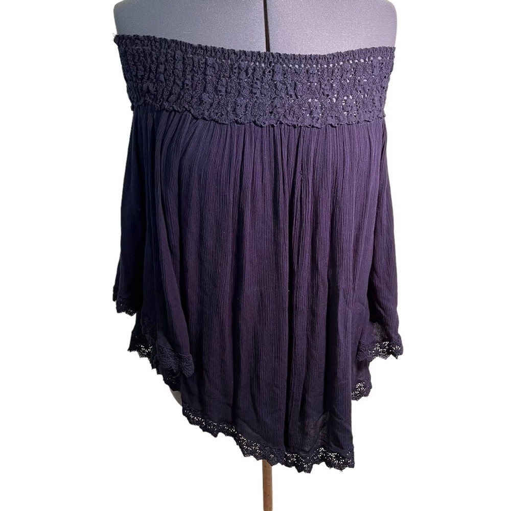 Angel Biba Women's One Size Off Shoulder Blouse Navy Blue Gauze Wide Sleeves